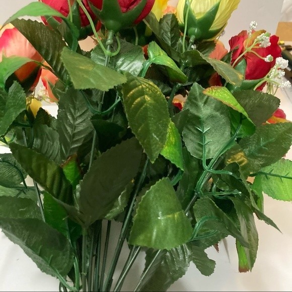 Roses Artificial Flowers Red Yellow Pink 2 Bunches 16" - Picture 7 of 12